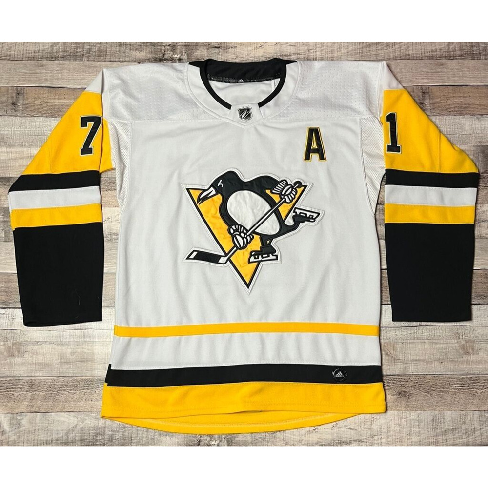 Evgeni Malkin Jersey Men 50 White Pittsburgh Penguins NHL Fight Strap CCM Hockey